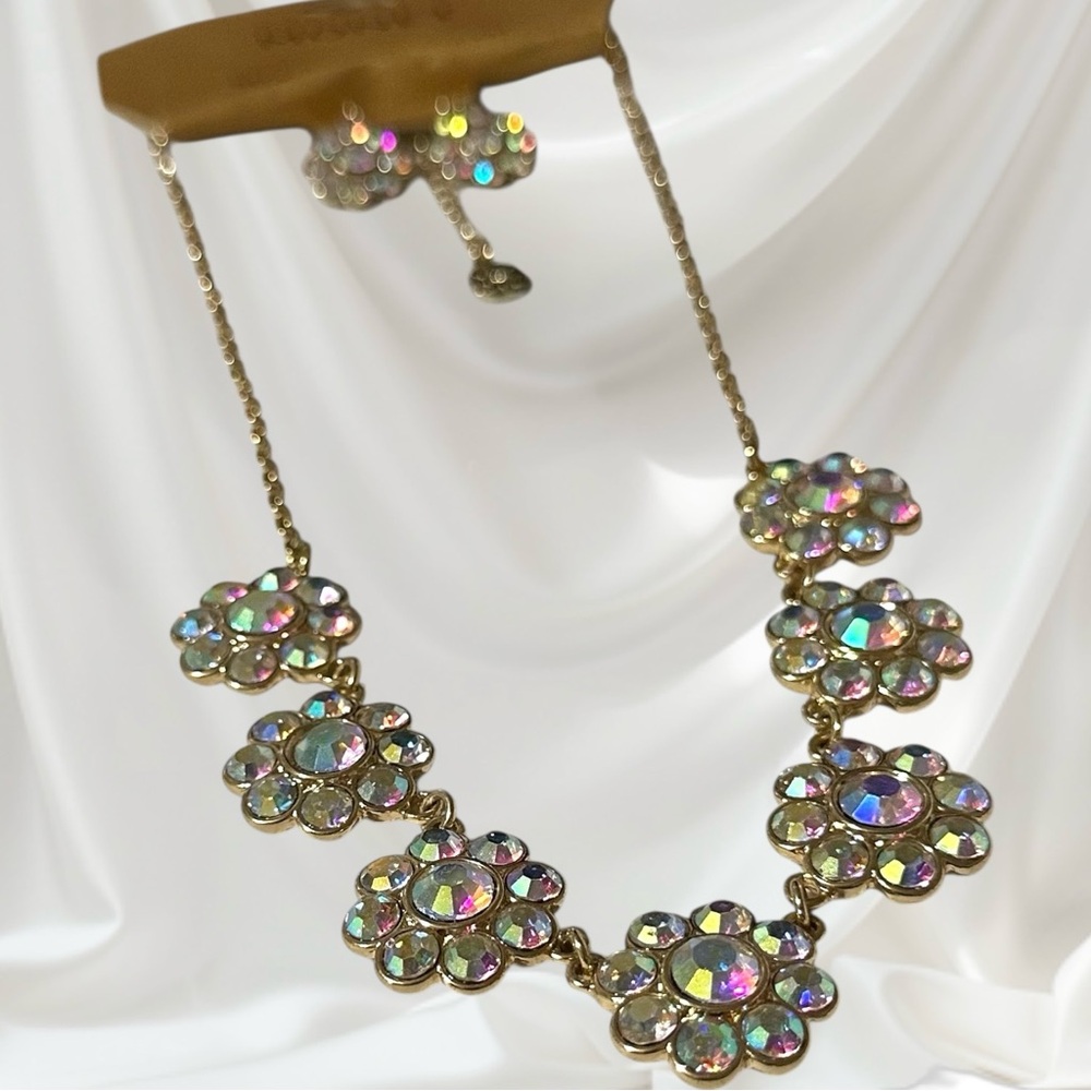 Monet rainbow aurora borealis floral necklace, pierced earrings set